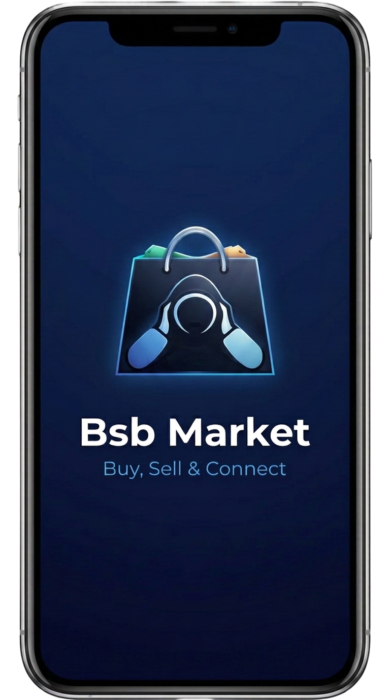 BSB Market app onboarding screen on a smartphone
